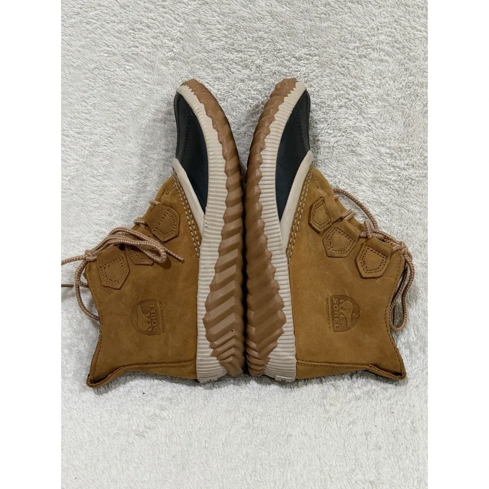 Sorel Out N About Rain Duck Boots Women 7 Tan/Brown Leather Waterproof NL3069